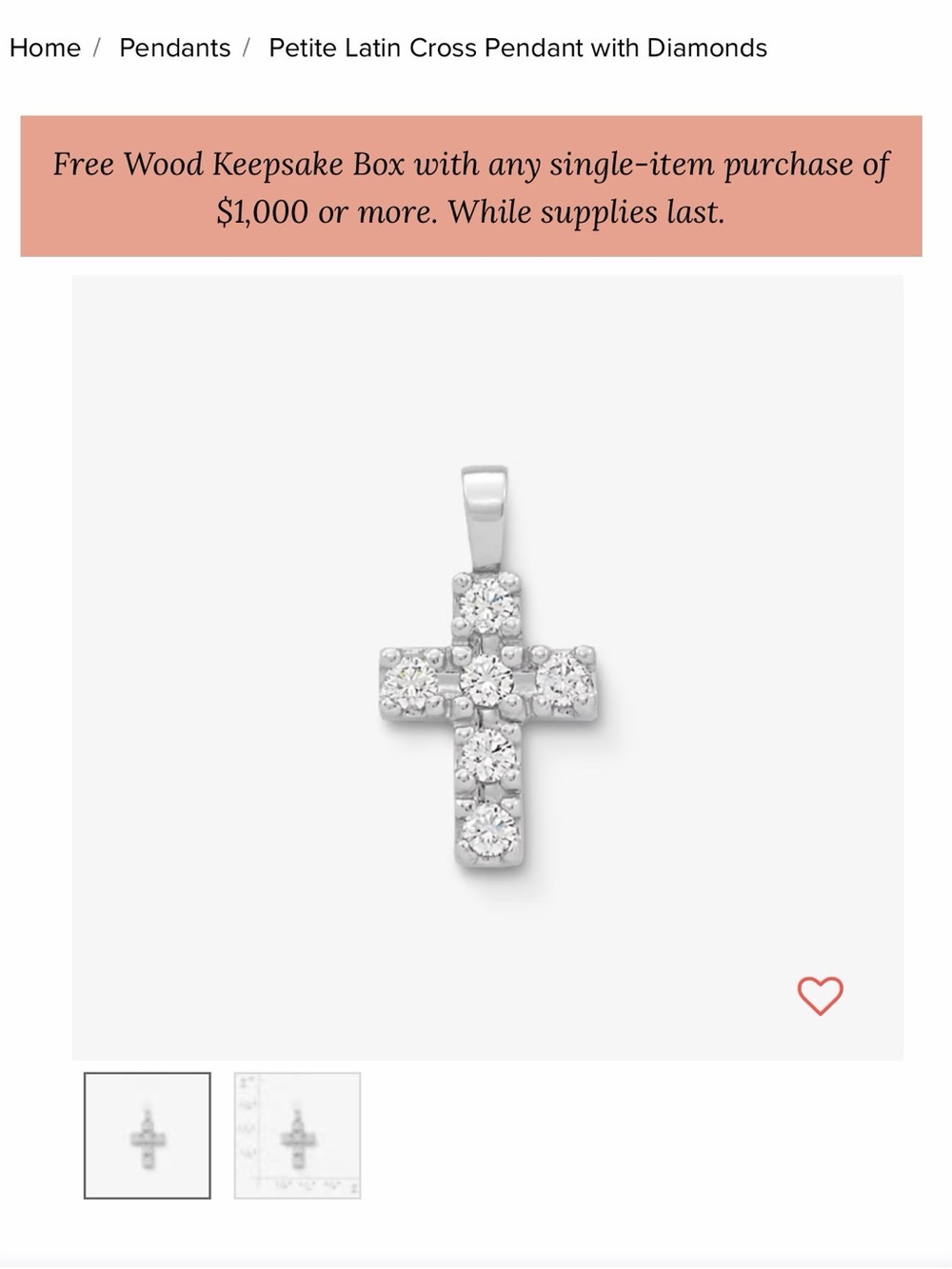 James Avery Silver Tone Cross Pendant with Sparkling Stones